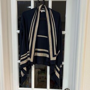 LOFT Navy and Cream Knit Cardigan